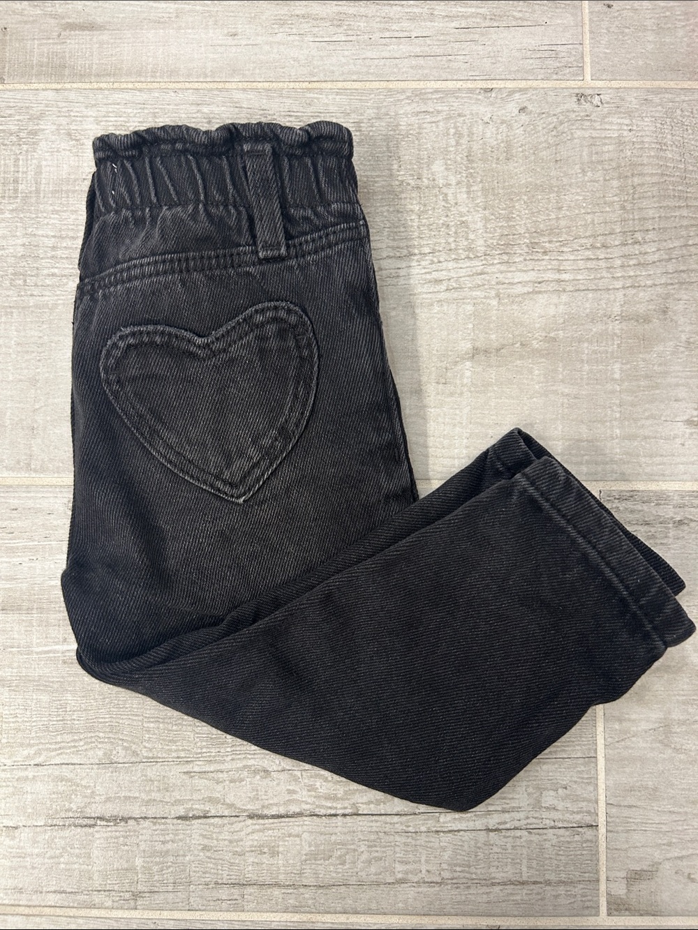Zara Black Kids Heart Patch Elastic-Waist Jeans